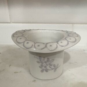 Vintage Porcelain au France Elegant Floral White and Gray Ceramic Top Hat/Vase